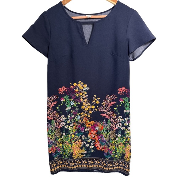 Merona Shift Dress Women's Navy Floral , XS Lightweight Keyhole Neck Cap Sleeve - Picture 1 of 5